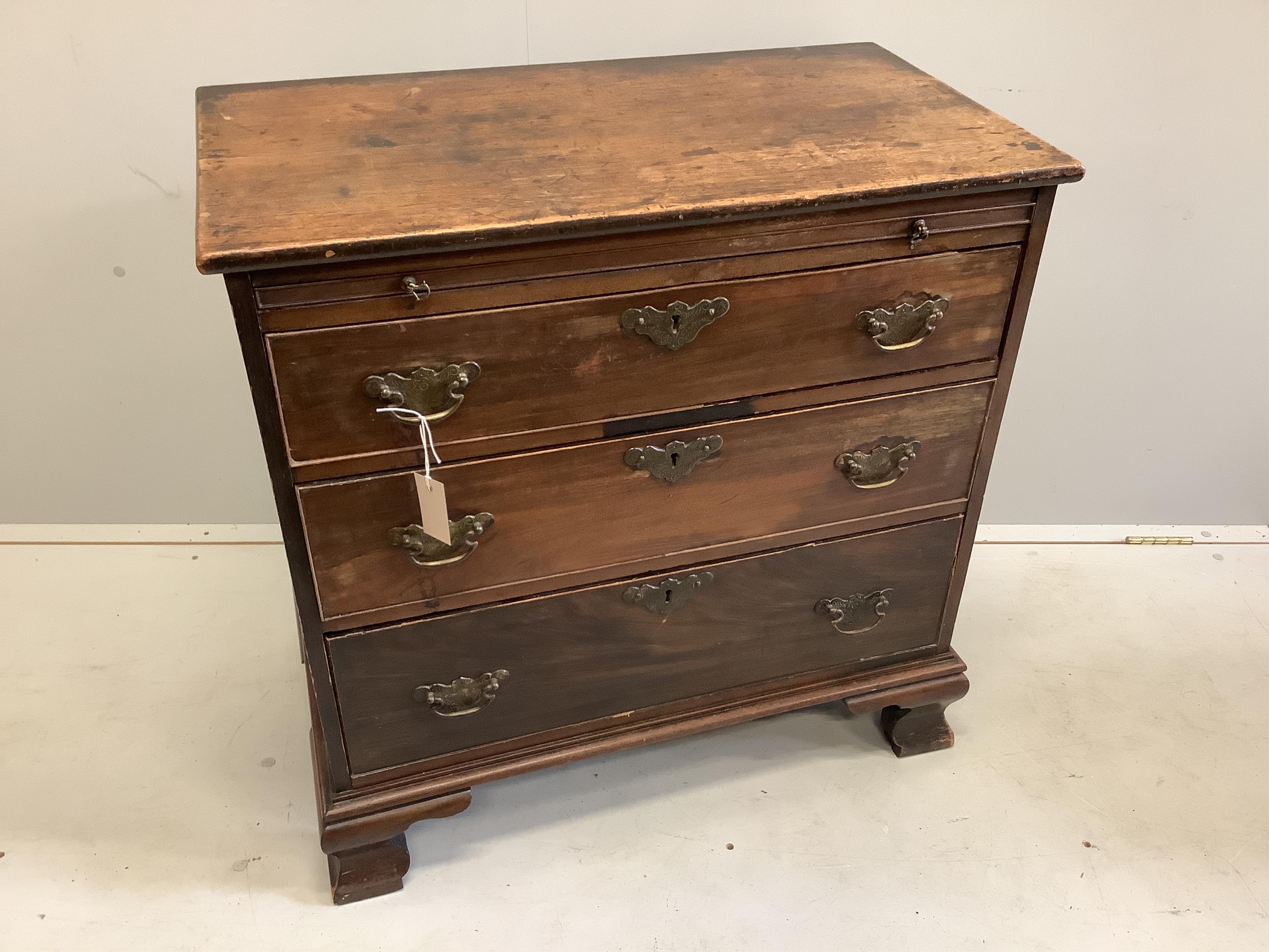 A small George III and later mahogany chest with brushing slide, width 79cm, depth 44cm, height 79cm. Condition - fair